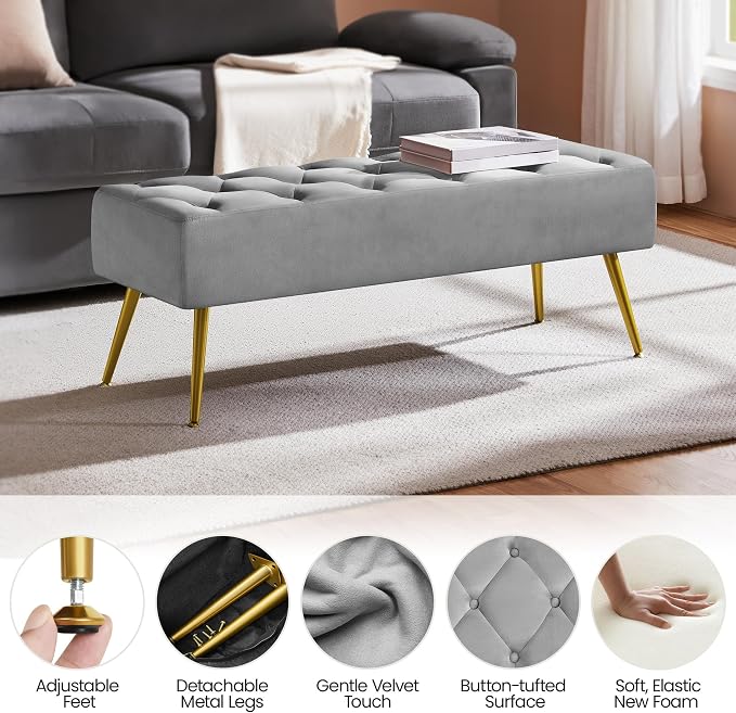 Yaheetech 45in Upholstered Velvet Ottoman Bench Seat - Image 8
