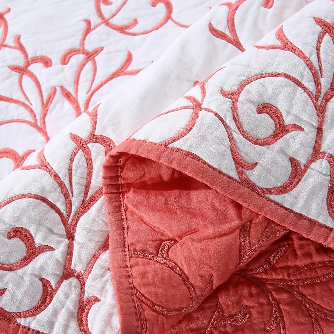 ROOMLIFE Quilt Set Full Size 3D Floral Embroidery Pattern 3-Piece Cotton - Image 9