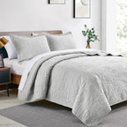 Love's cabin California King Size Quilt Bedding Set Light Grey Bedspreads - Image 2