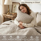 B2EVER Beige Damask Quilt Twin Size Bedding Sets - Image 3