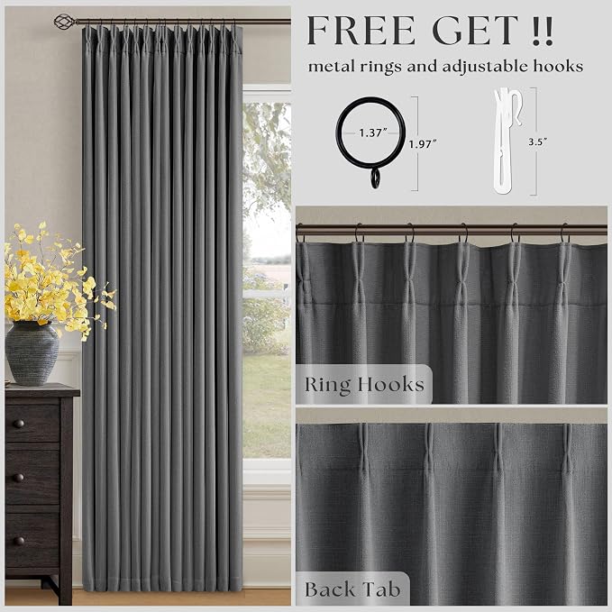 Dark Grey Pleated Thick Linen Blackout Curtains 84 Inches Long - Image 4