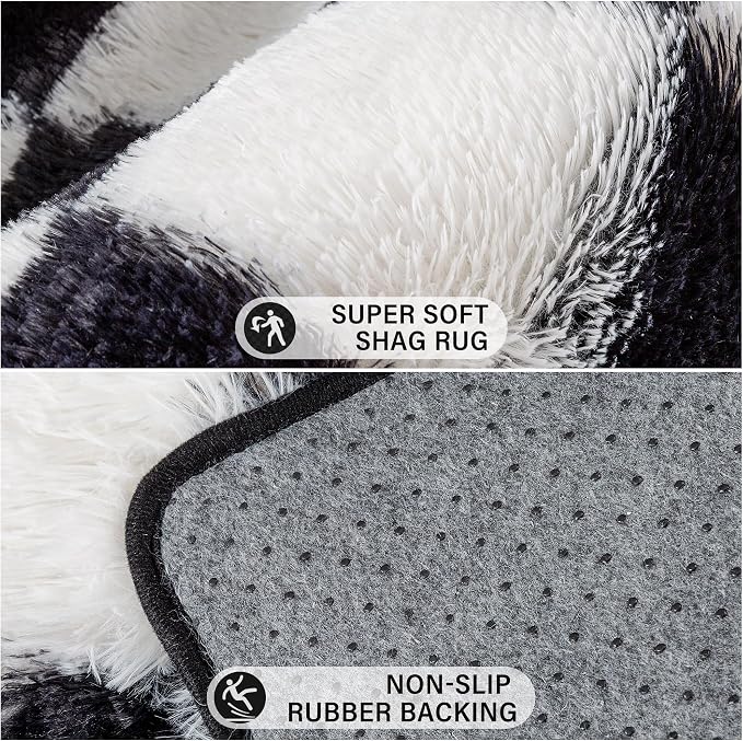 Checkered Rug 4x6 for Kids Room Black and White Soft Shag Rugs | Machine - Image 4