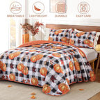 Anibedding Fall Patchwork Quilt Queen Size, Soft Pumpkins Maple Leaves Themed - Image 3