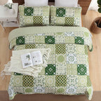 Dobuyly Green Quilt Set Queen Size, Boho Sage Green Plaid Patchwork Bedspreads - Image 3
