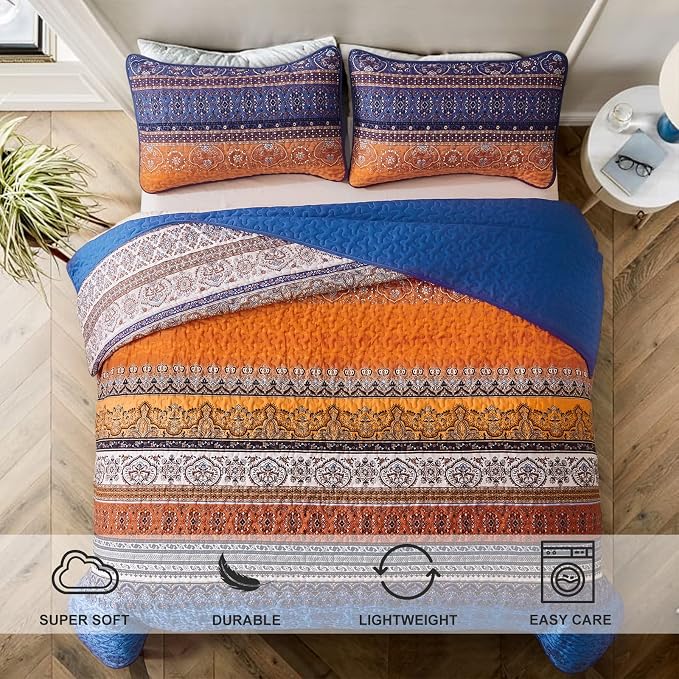 WONGS BEDDING Boho King Quilt Bedding Set, 3 Pieces Bedspread, Breathable - Image 3