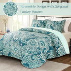 Whale Flotilla Patchwork Quilt King Size, Extra Soft Boho Paisley Bedspread | - Image 2
