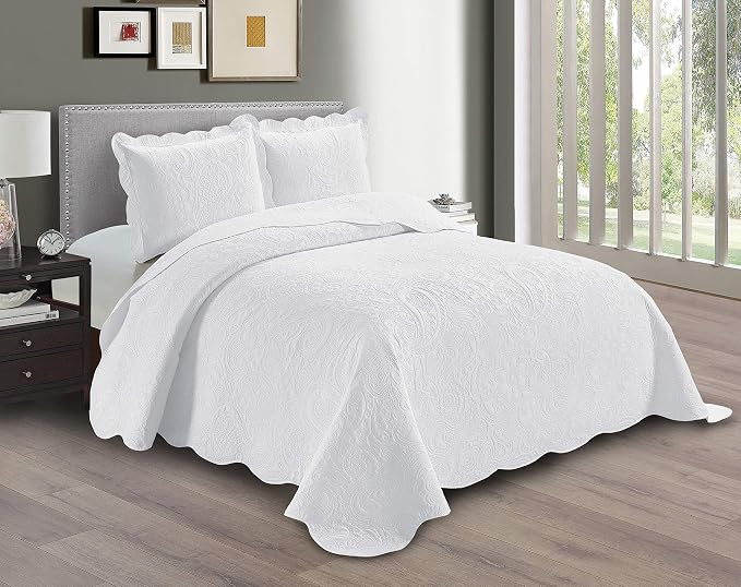Linen Plus Embossed Coverlet Bedspread Set Oversized Solid White by Linen+Plus