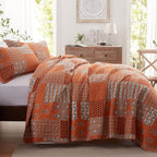 3 Pieces California King Size Quilt Set Burnt Orange Rust Oversized 120x120 - Image 4