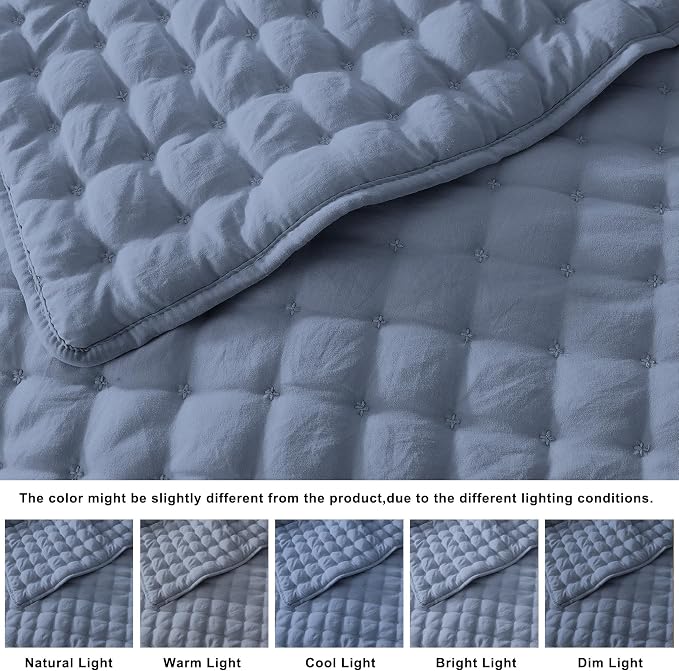 WDCOZY Dusty Blue Cloud Quilt Set King Size, Lightweight Soft Cross Stitch - Image 5