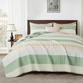 Queen Quilt Set Mint Pink, 3 Pieces Striped Bedspread | Ultra Soft Summer by Andency