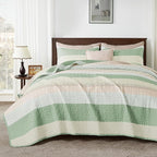 Queen Quilt Set Mint Pink, 3 Pieces Striped Bedspread | Ultra Soft Summer by Andency
