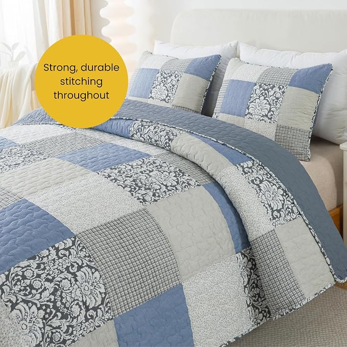 SLPR - Sweet Dreams Blue Patchwork Cotton Quilt Set, Twin - Image 4