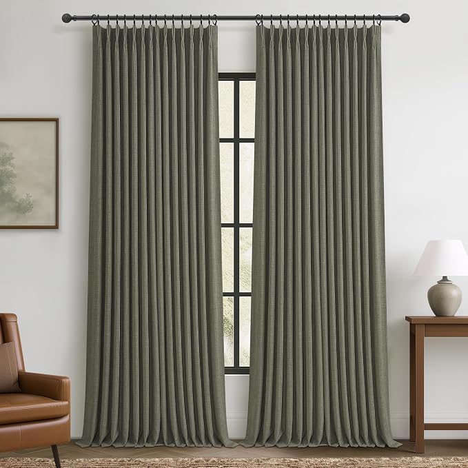 Greenish Grey Blackout Thick Linen Two Layer Office Curtains 92 Inches Long 2 by PleatedDrapes
