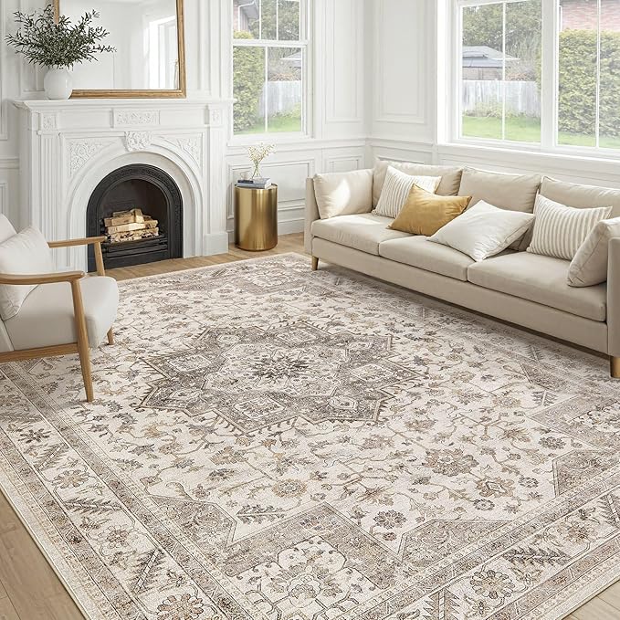 cotiled 8x10 Area Rug for Living Room, Traditional, Light Brown | Soft by COTILED