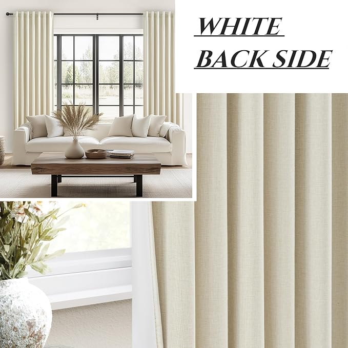 Warm Cream Thick Linen Black Out Curtains 84 Inch Long - Image 6