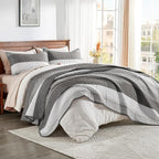 Oversized King Quilt Set, Dark Grey Stripe Bedspread, 3 Pieces | 120x98 Inch - Image 6