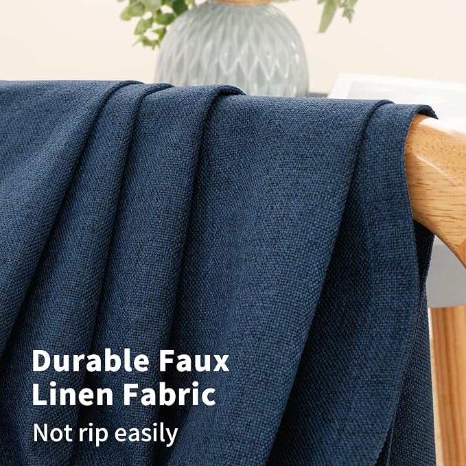 YoungsTex Navy Blue Linen Blackout Curtains 45 Inch Length - Image 5