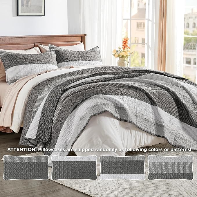 King Size Quilt Set Dark Grey - Image 6