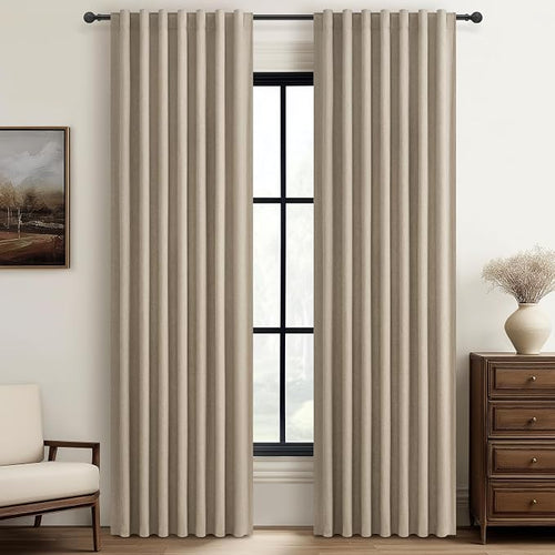100% Blackout Curtains 86 Inch Length 2 Panels Set Farmhouse Style by QJMYDECO