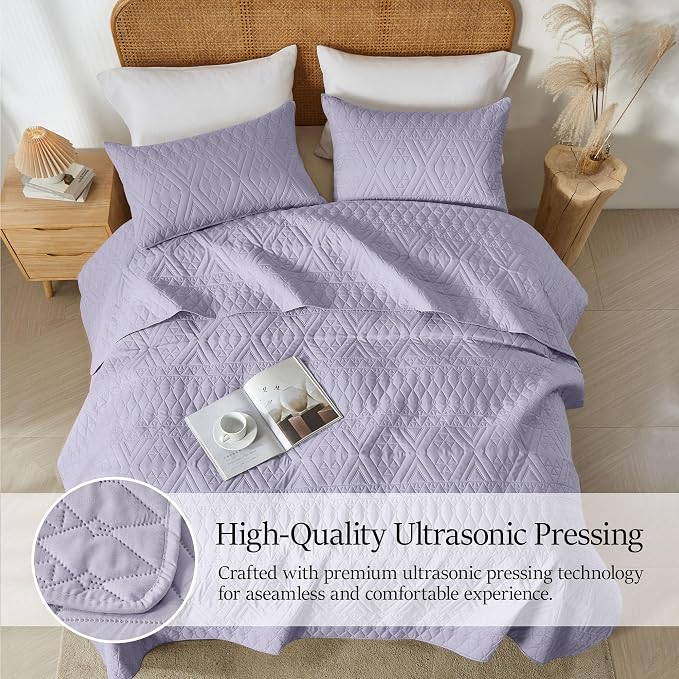 akkialla Full/Queen Size Quilt Bedding Set, Lavender Lightweight Microfiber - Image 5