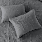 Dark Grey Damask Quilt Queen Size Bedding Sets - Image 5