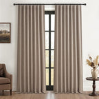 Dark Flax Black Out 108 Inch Long Boho Curtains 2 Panel Set, Farmhouse Curtain by QJMYDECO