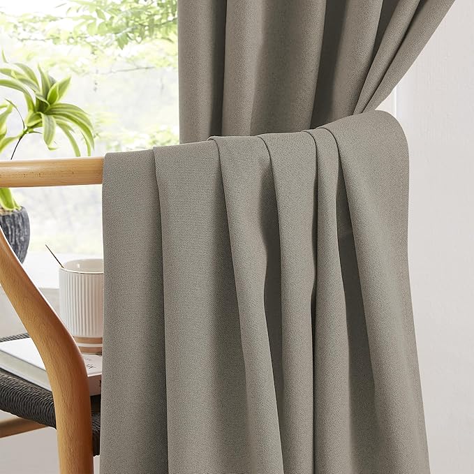 Taupe Blackout Curtains 108 Inches Long 2 Panels Back Tab Pocket Hook Belt - Image 5