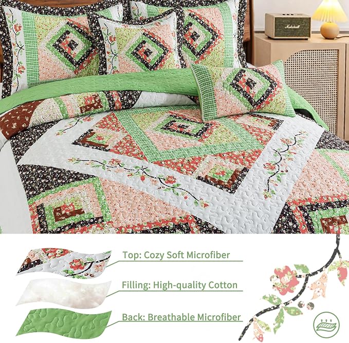 VAPUTAR Quilt Queen Size Bedding Set, Farmhouse Bedspread - Image 3