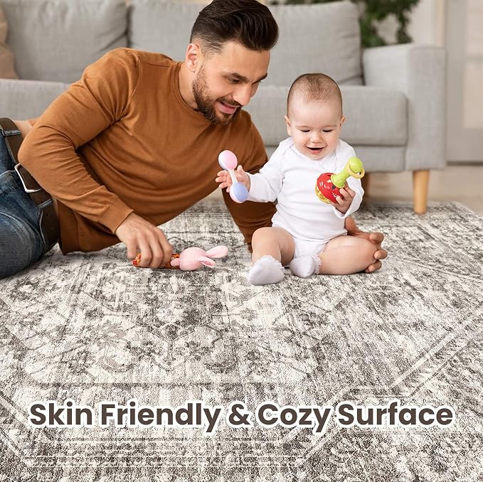 cotiled 5x7 Area Rug for Living Room, Traditional, Distressed Brown - Image 3