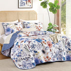 Yiran Blue Floral Quilts Queen Size, Sunflower Botanical Bedding Set | Spring - Image 2