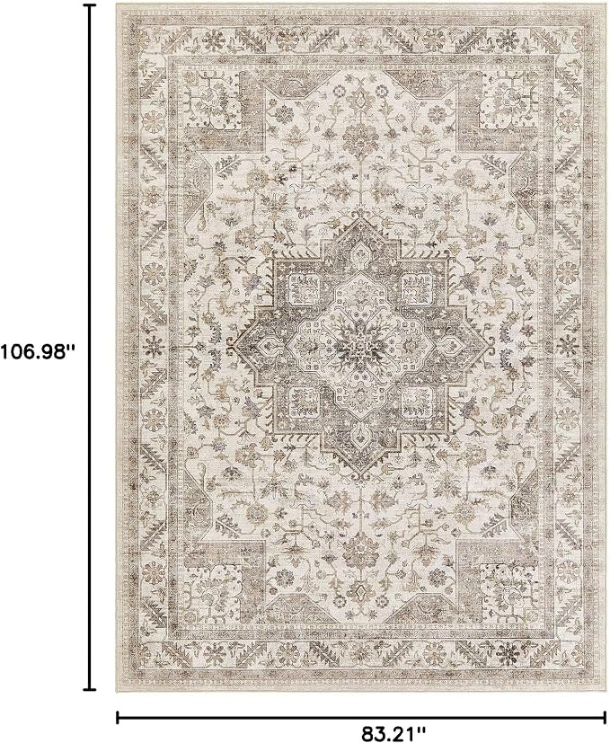 cotiled 7x9 Area Rug for Living Room, Traditional, Light Brown | Soft - Image 2