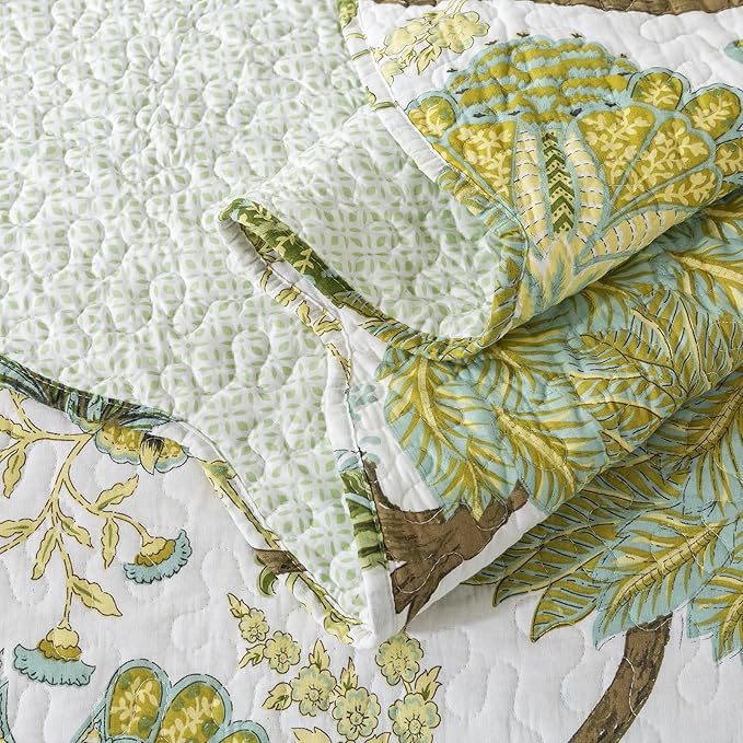 3-Piece Quilt Set Quilted Bedspread Cotton Coverlet Set Floral Oversized - Image 5