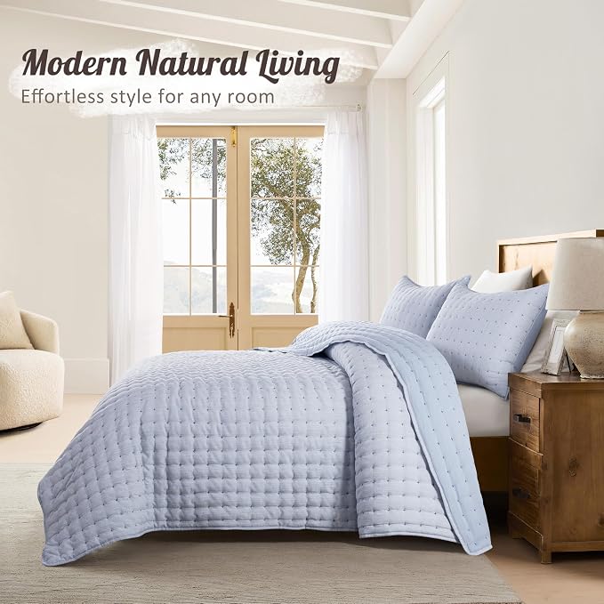 WDCOZY Blue Cloud Quilt Set King Size, Lightweight Soft Cross Stitch Bedspread - Image 7