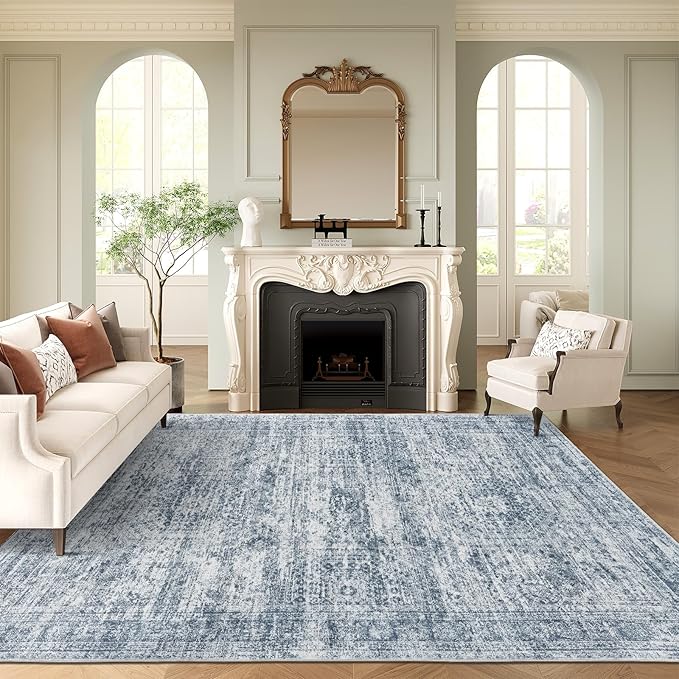 Soalmost Washable Area Rug 8x10 Large Soft Blue Rugs by Soalmost