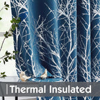 FMFUNCTEX 100% Blackout Navy Silver Foil Tree Curtains 96 Inch 2 Panels | - Image 5