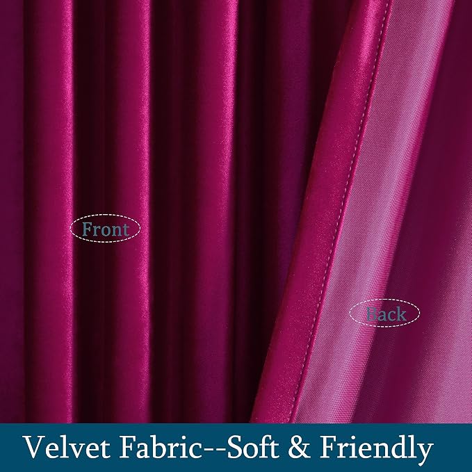 PRIMROSE Hot Pink Velvet Curtains 63 inch Long - Image 4