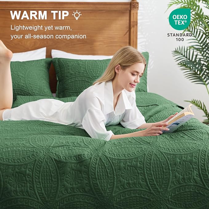 Love's cabin Quilts for Full Bed Dark Green Bedspreads Bedding Set - Image 4