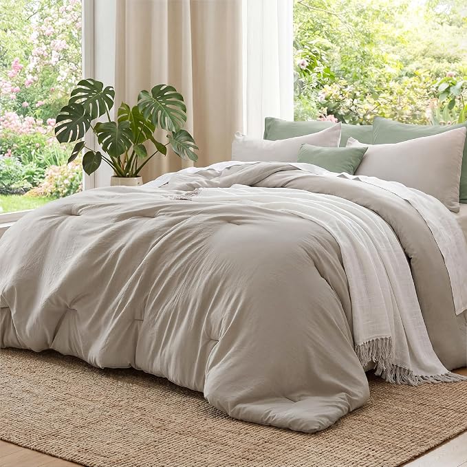 Bedsure Queen Comforter Set, Muted Linen Soft Prewashed Bedding by Unknown
