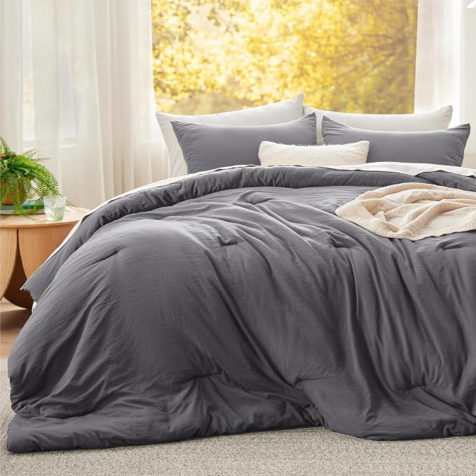 Bedsure Super King Plus Comforter Set, Dark Grey Soft Prewashed Bedding - Image 2