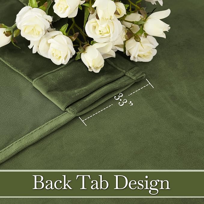 RYB HOME Olive Green Velvet Blackout Curtains 90 inches - Image 5