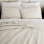 WDCOZY Beige Pick Stitch Twin Size Quilt Set, Striped Lightweight Soft Summer by WDCOZY