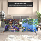 Red Lantern Double Sided Works of Monet Canvas Folding Screen - Image 2