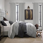 Gray 100% Black Out Linen Curtains 86 Inches Long 2 Panels Set - Image 6