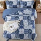 Dobuyly Quilt Set Queen Boho Plaid Patchwork Bedspreads Coverlet, Lightweight - Image 3