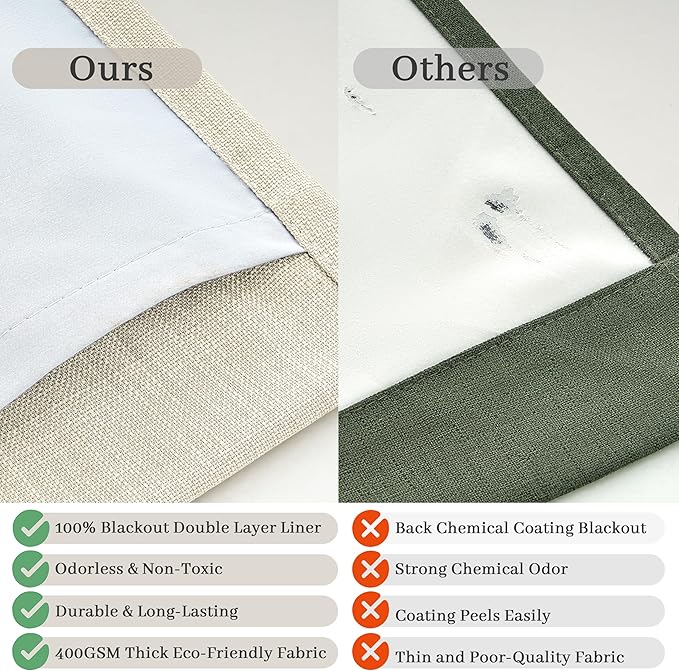Extra Wide 70 Inch Cream Blackout Curtains 92 Inches Long - Image 5