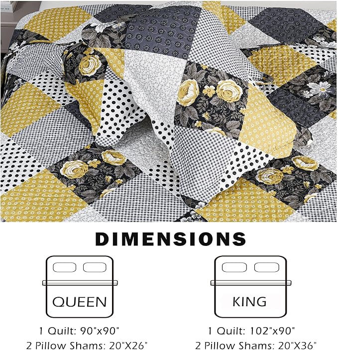 Cmfshape Summer Floral Queen Bedspread, Romantic Khaki Quilt Set Full, - Image 5