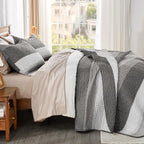 Queen Quilt Set Dark Grey, 3 Pieces Striped Bedspread | Ultra Soft Summer - Image 3