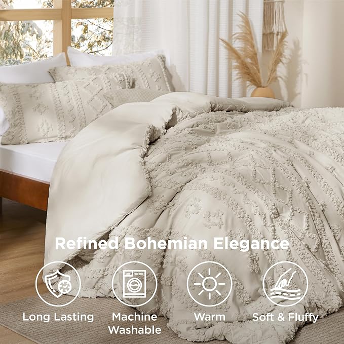 Bedsure Tufted Boho Comforter Set King Size - Image 4