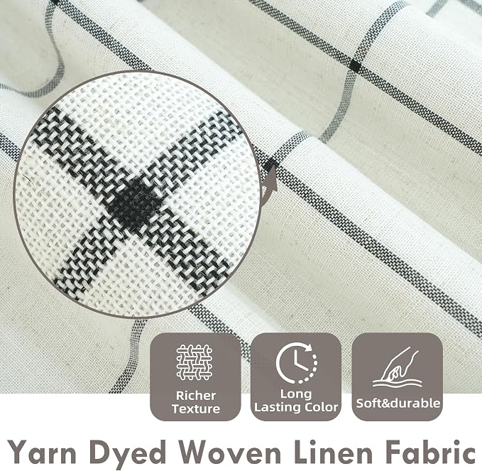 DriftAway 100% Blackout Plaid Linen Curtains 108 Inches Long 2 Panels Black | - Image 4