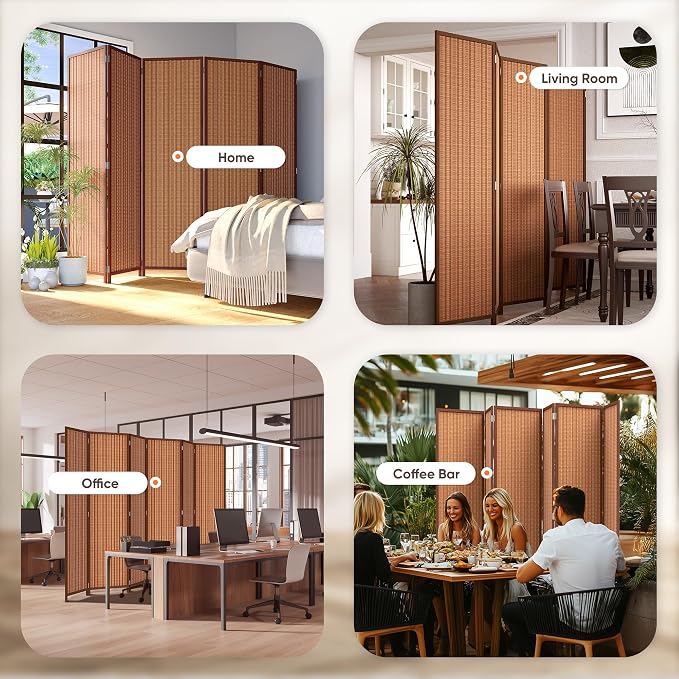6 Panel Folding Privacy Screen 6ft Bamboo Freestanding Room Divider | bamboo - Image 8